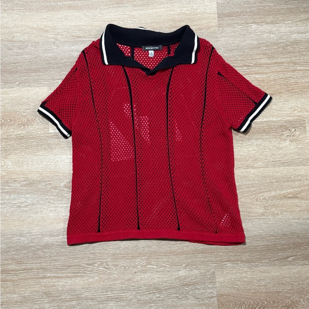 Urban Outfitters Red Mesh Polo with Black Trim